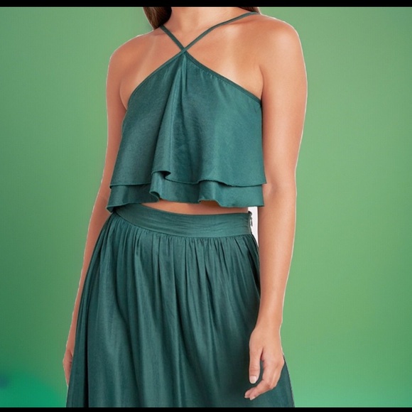 Vintage Style Skirt Set Green Frill Halter Neck Ruffle Design & Midi Maxi Skirt - Picture 9 of 16